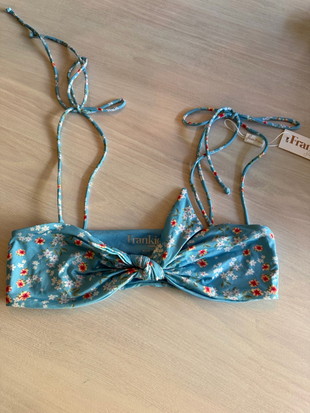 Frankie's Bikinis Light Blue Floral Knot Bandeau Top